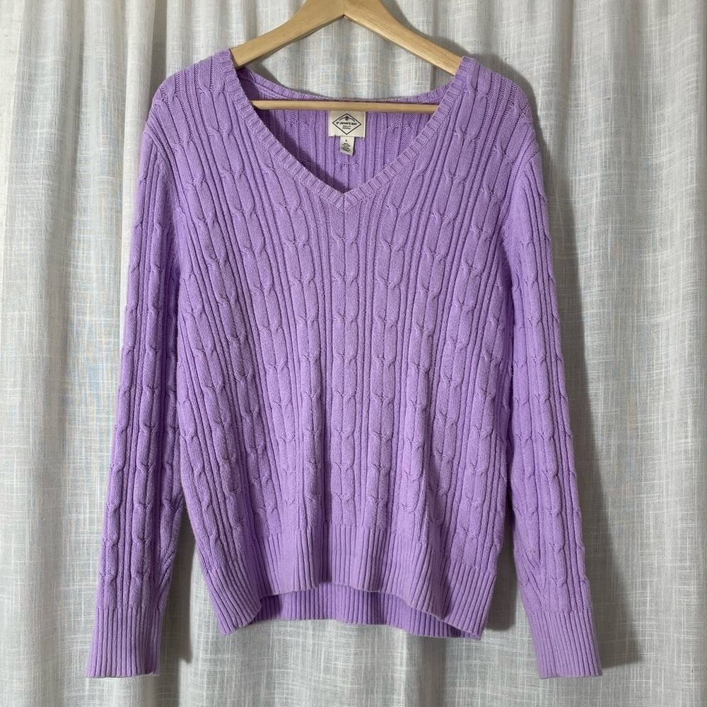 St. Johns Bay Cotton Lavender V-Neck Sweater Size L